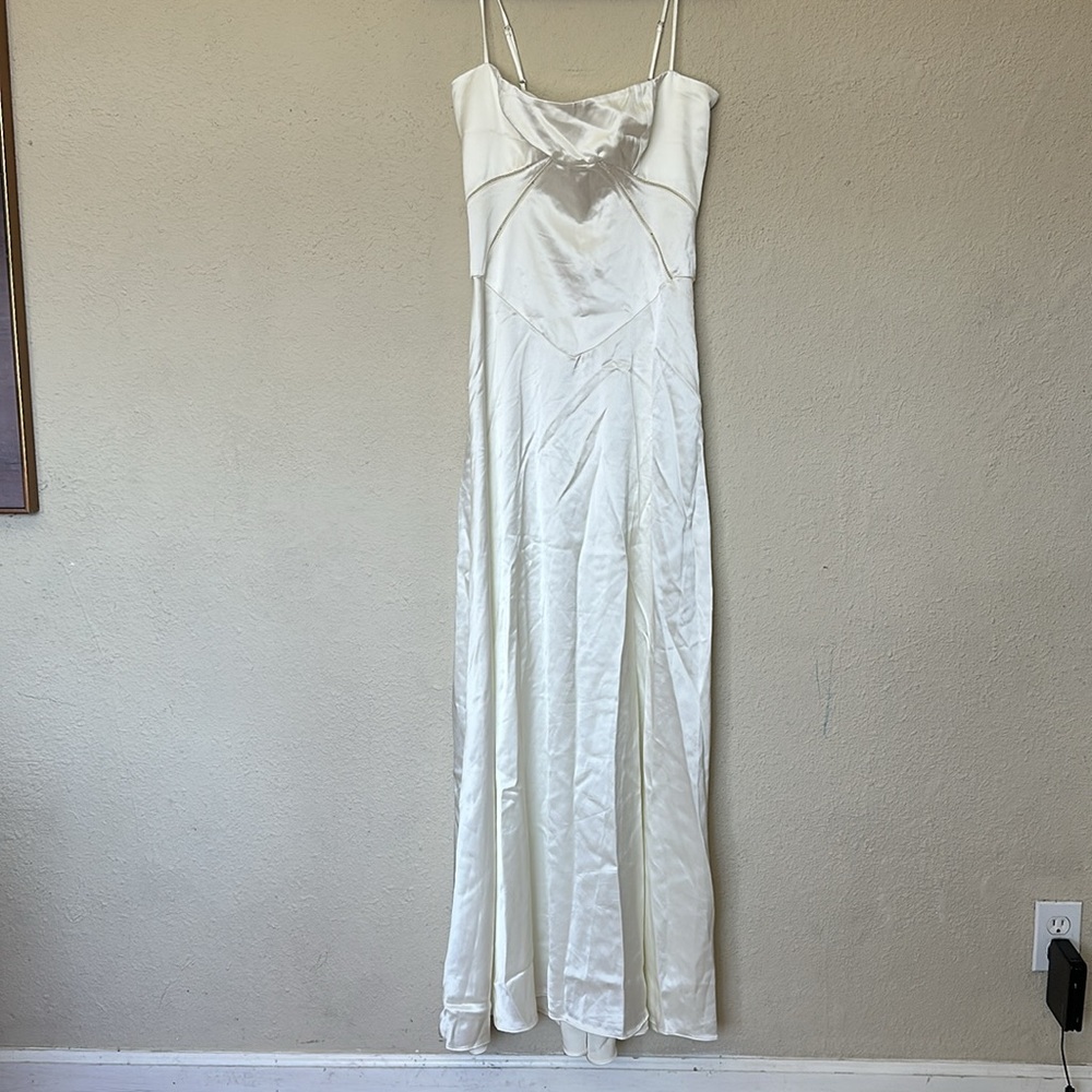 House of CB L A-C 'Anabella' Ivory Satin Lace Up Maxi‎ Dress NWOT - Picture 8 of 15